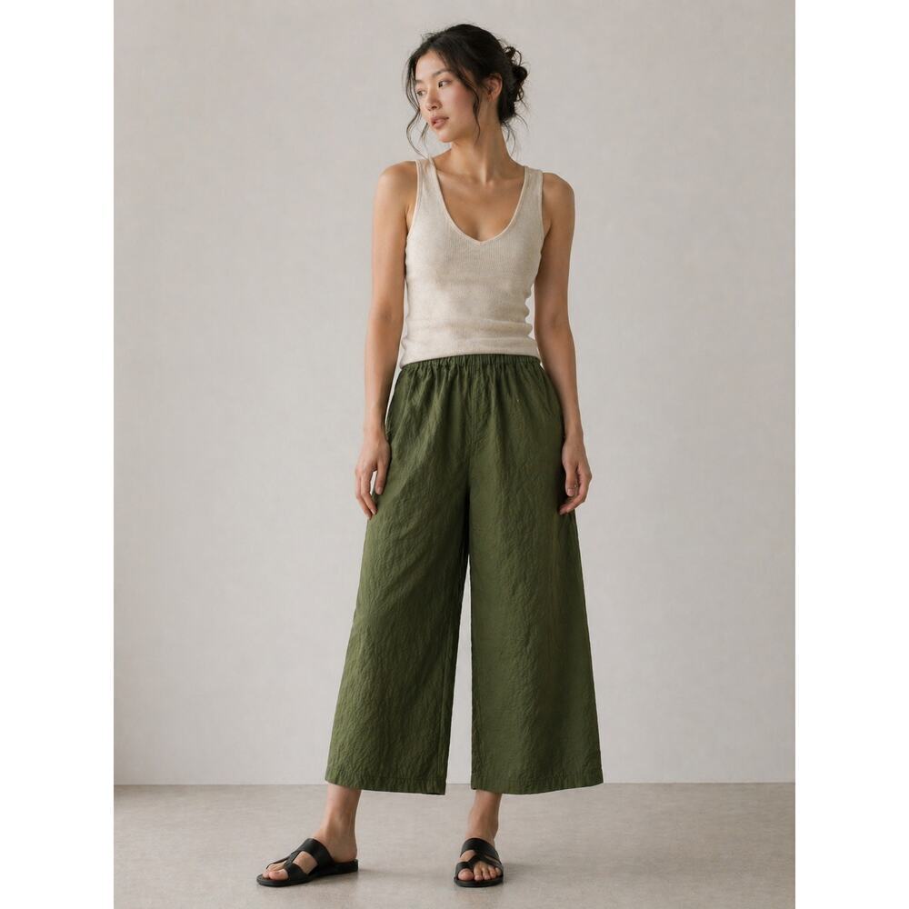 Yoshi Kondo Paris Cotton Wide Leg Cropped Pants Green Size S